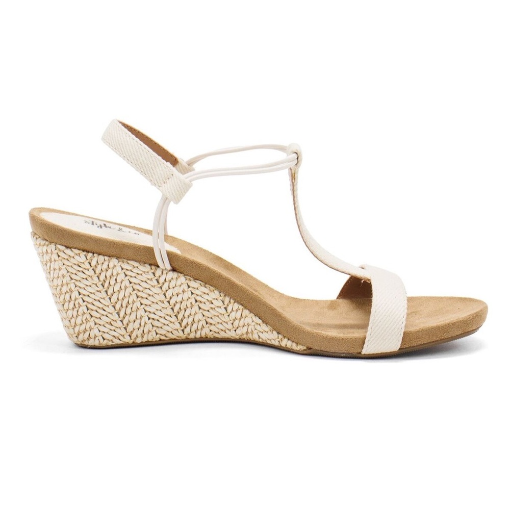 NWT Macy’s STYLE & CO MULAN T-STRAP WEDGE SANDAL ESPADRILLES Linen Nude SZ 12 - Picture 5 of 11
